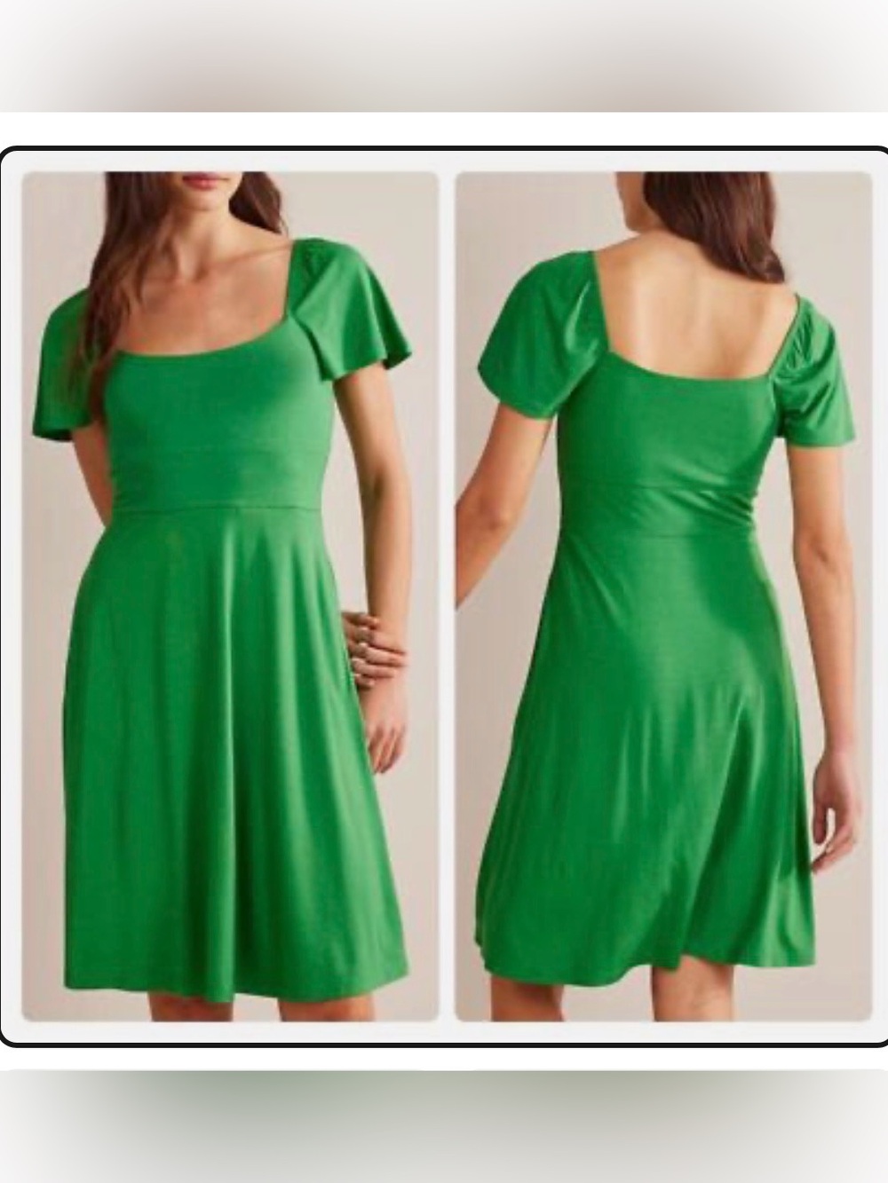 Boden Green Square-Neck Fit & Flare Dress